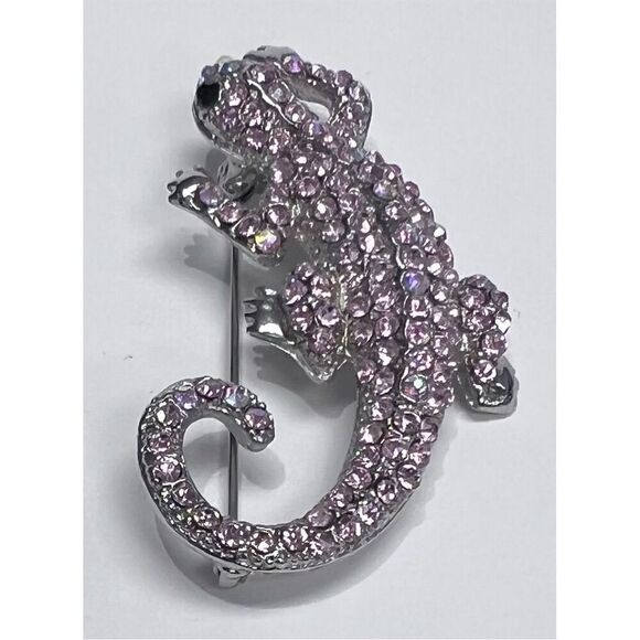 Pink Rhinestone Lizard Brooch with Secure Pin Clasp Fashion Jewelry - Picture 4 of 6